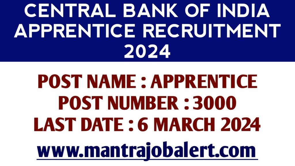 Central Bank Of India Apprentice Recruitment 2024 
